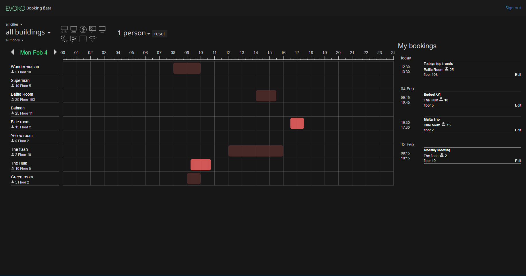 evoko booking screenshot 1