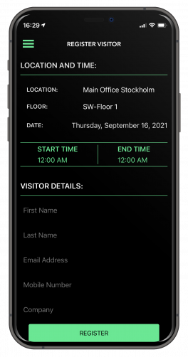 Naso mobile app register visitor